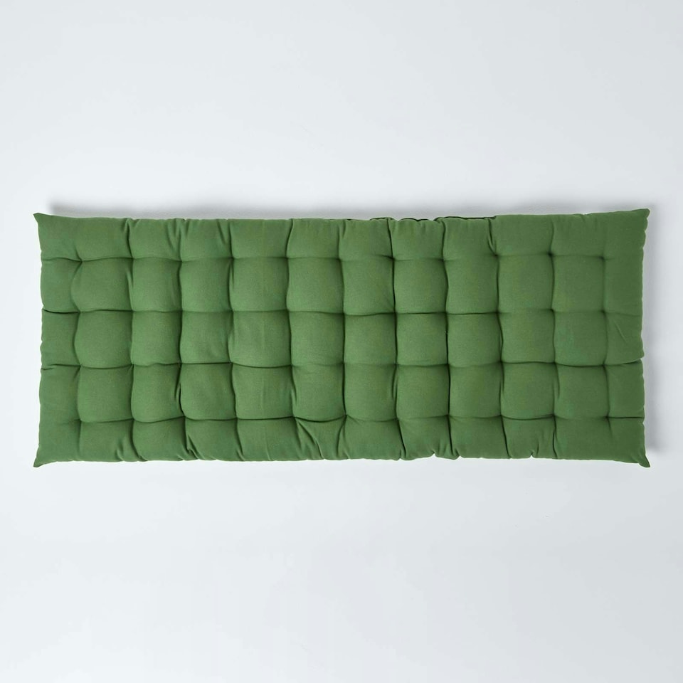 image 1 of Homescapes Garden Bench Cushion Luxury 2 Seater 100% Cotton Indoor Outdoor, 108 x 42 cm Green
