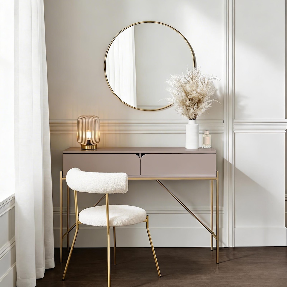 image 1 of OHS Curved Modern Dressing Table 2 Drawer Vanity Makeup Desk
