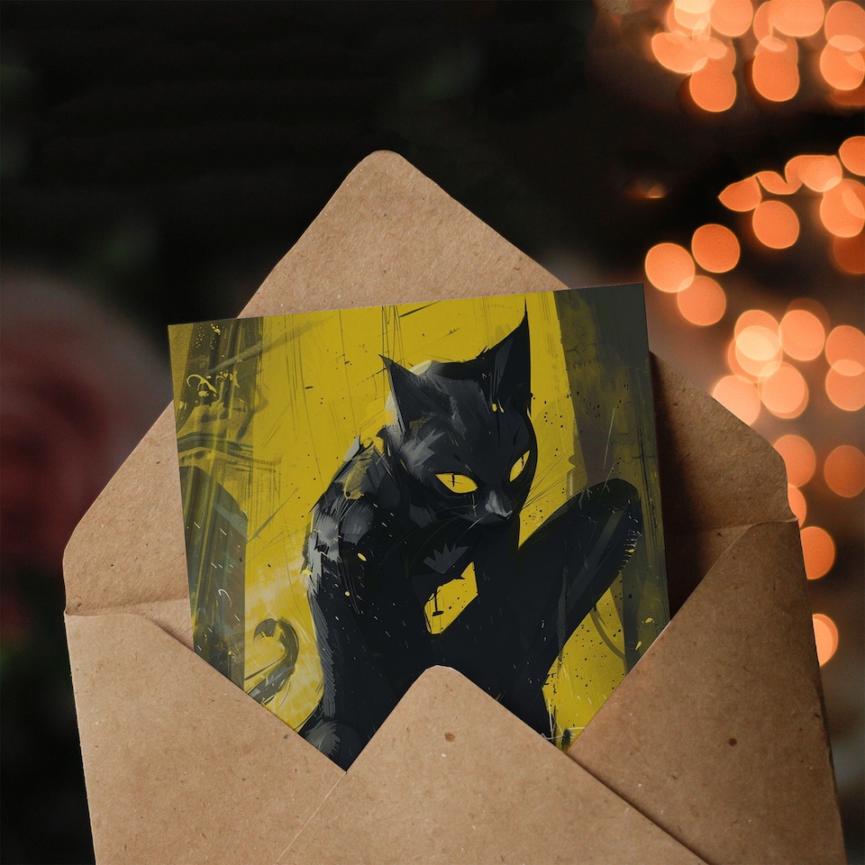 image 1 of Werecat Portrait Art Black Cat Lover Halloween Card