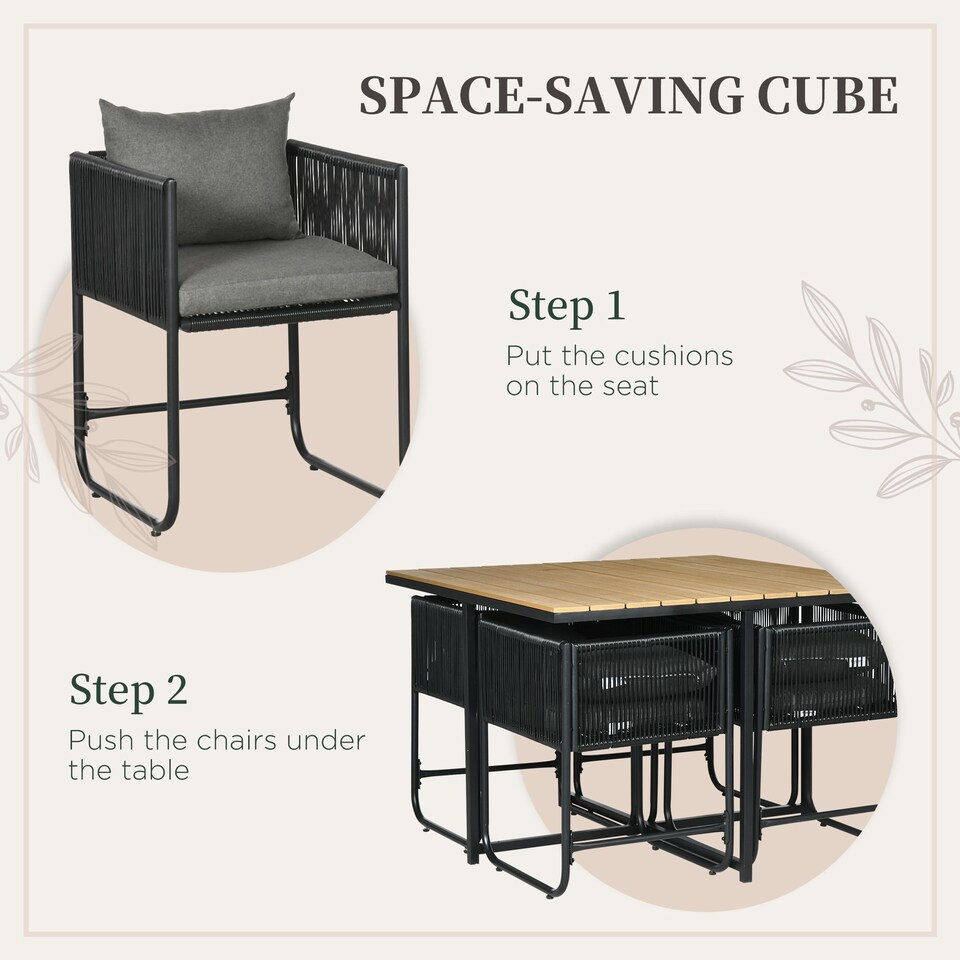 image 1 of Outsunny Rattan Dining Set, Rattan Cube Dining Sets w/ Space-saving Design
