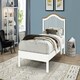 image 1 of 3ft Single White & oak finish chunky, strong solid wood wooden bed frame.Curved headboard head end, low foot end board