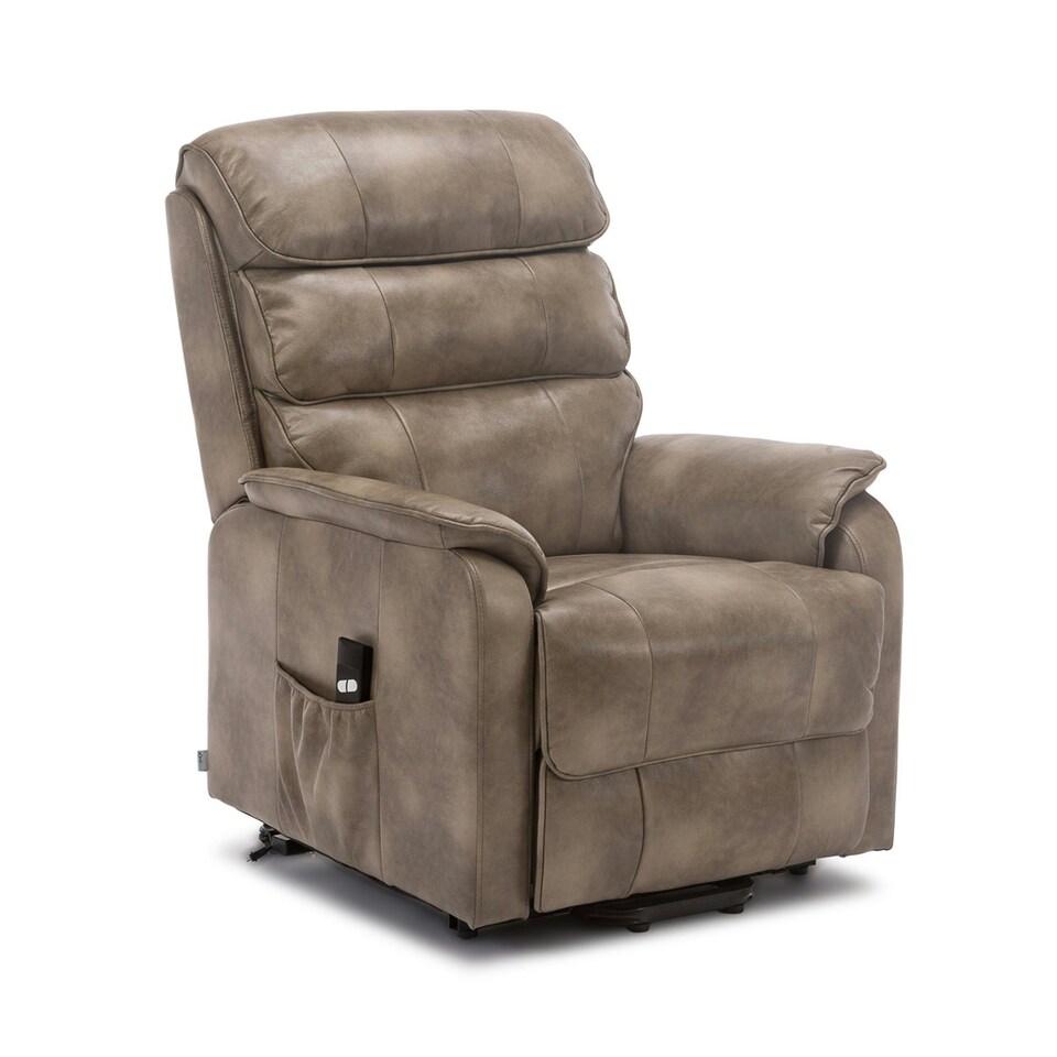 image 1 of Buckingham Single Motor Electric Rise Recliner Bonded Leather Chair (Stone)
