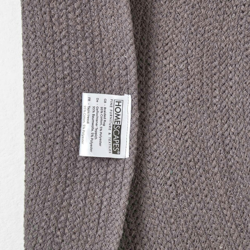 image 1 of Homescapes Grey Handmade Woven Braided Round Rug - 120 cm | Grey | Grey