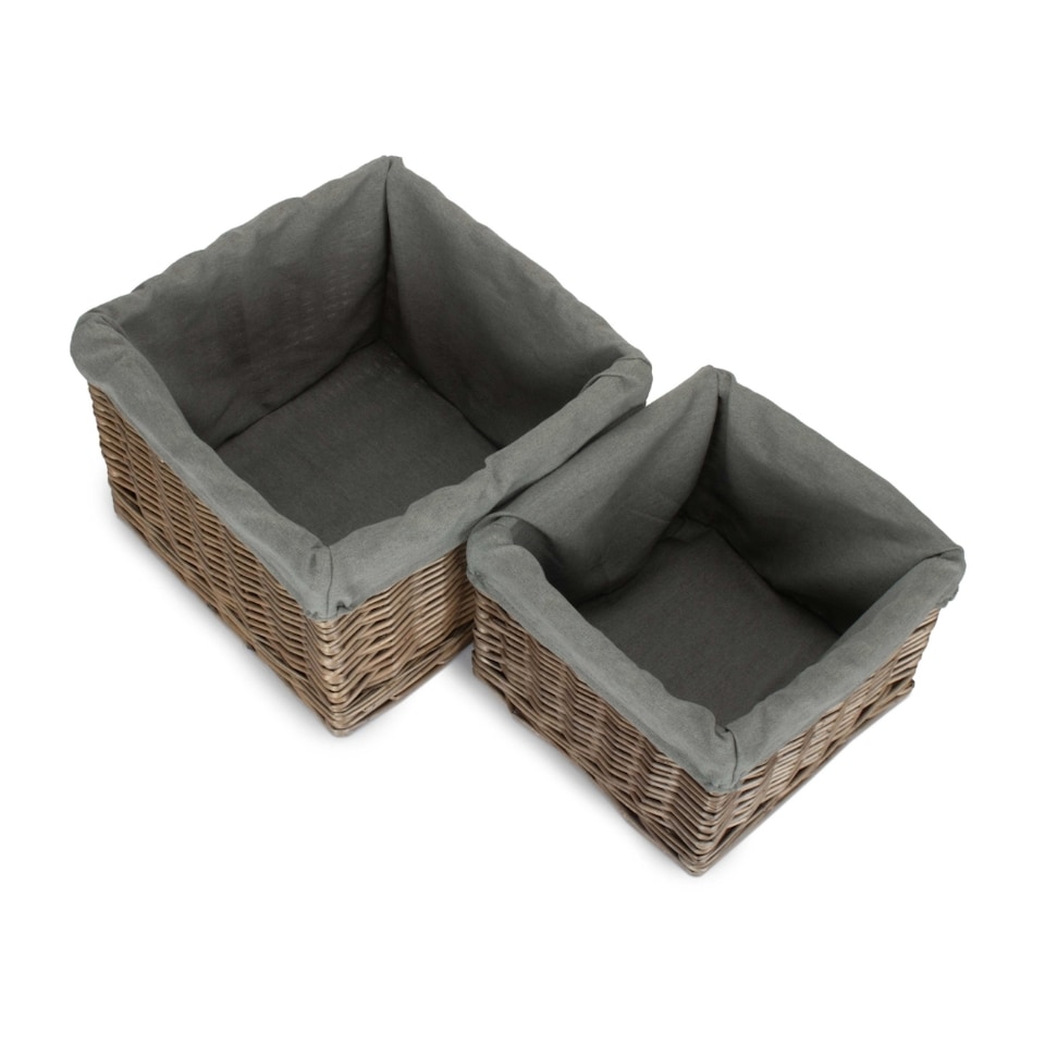 image 1 of Set of 2 Square Antique Wash Grey Lined Storage Basket | Grey | Grey | Not provided