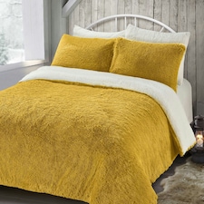 Velosso Alaska Shaggy Faux Fur Fluffy and Warm Fleece Duvet Cover Set Yellow | Ochre | Super King