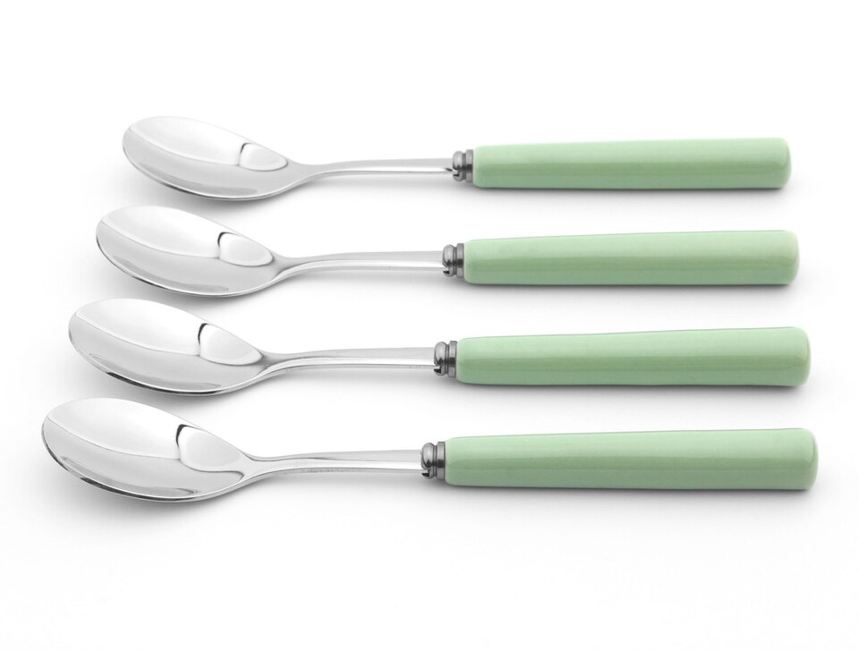 image 1 of Glim Glam Tea Spoons Set Porelain Handle 18/8 Stainless Steel 4pc Teaspoon Set Turquoise | Chrome