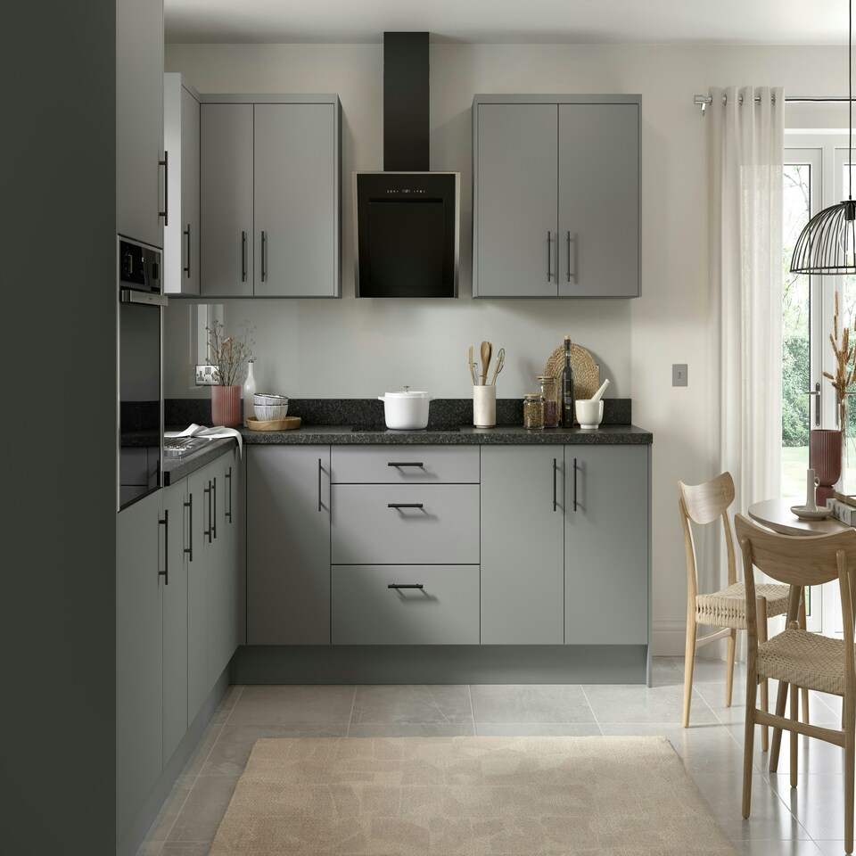 image 1 of 3 Drawer Base Unit 800mm w/ Slab Cabinet Door - Ultra Matt Dust Grey Grey | Ultra Matt Dust Grey
