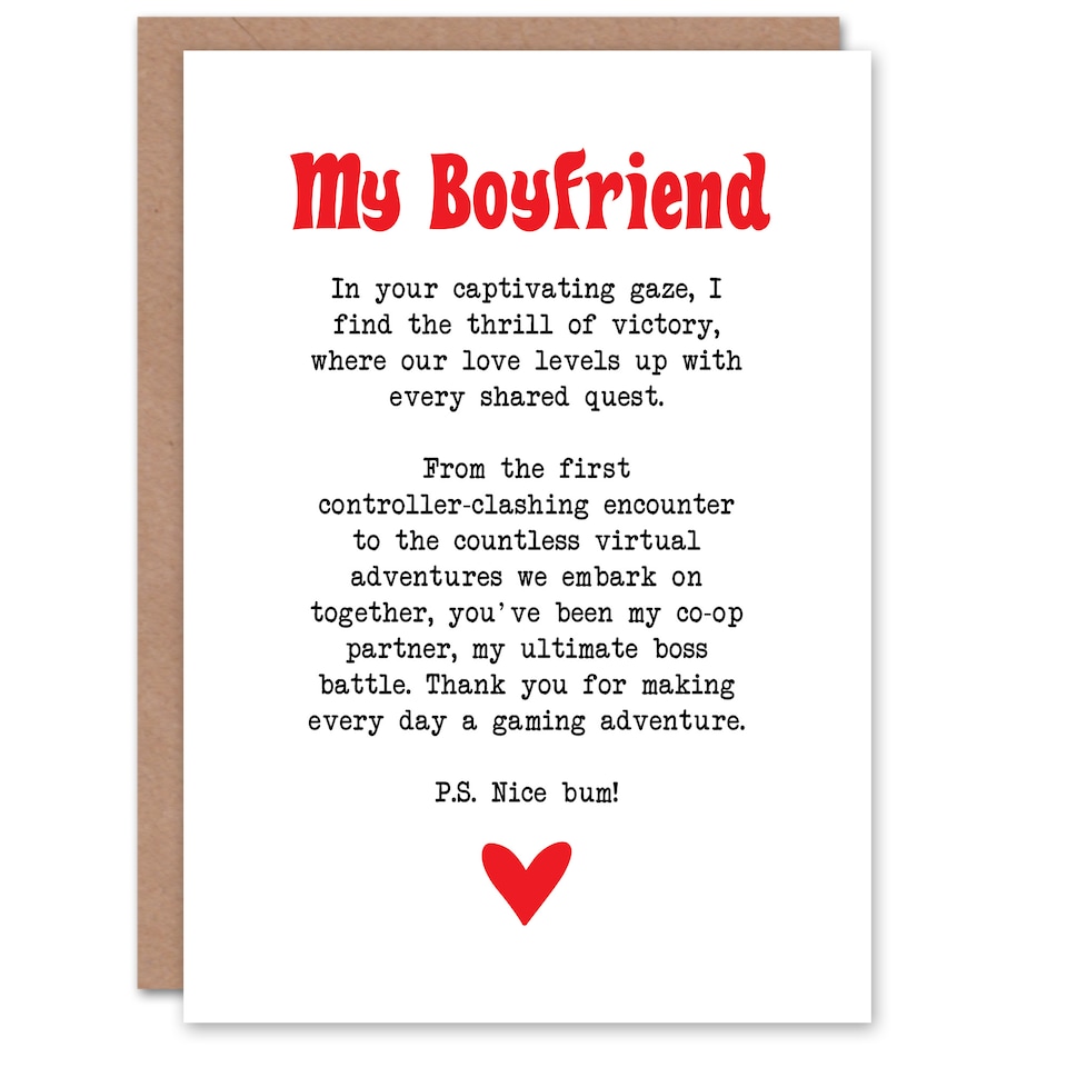 image 1 of Greeting Card Love Poem Gamer Nerd Boyfriend Romantic Valentine's Day