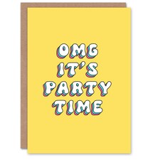 Omg Party Time Fun Bright Retro Yellow Woman Her Birthday Card