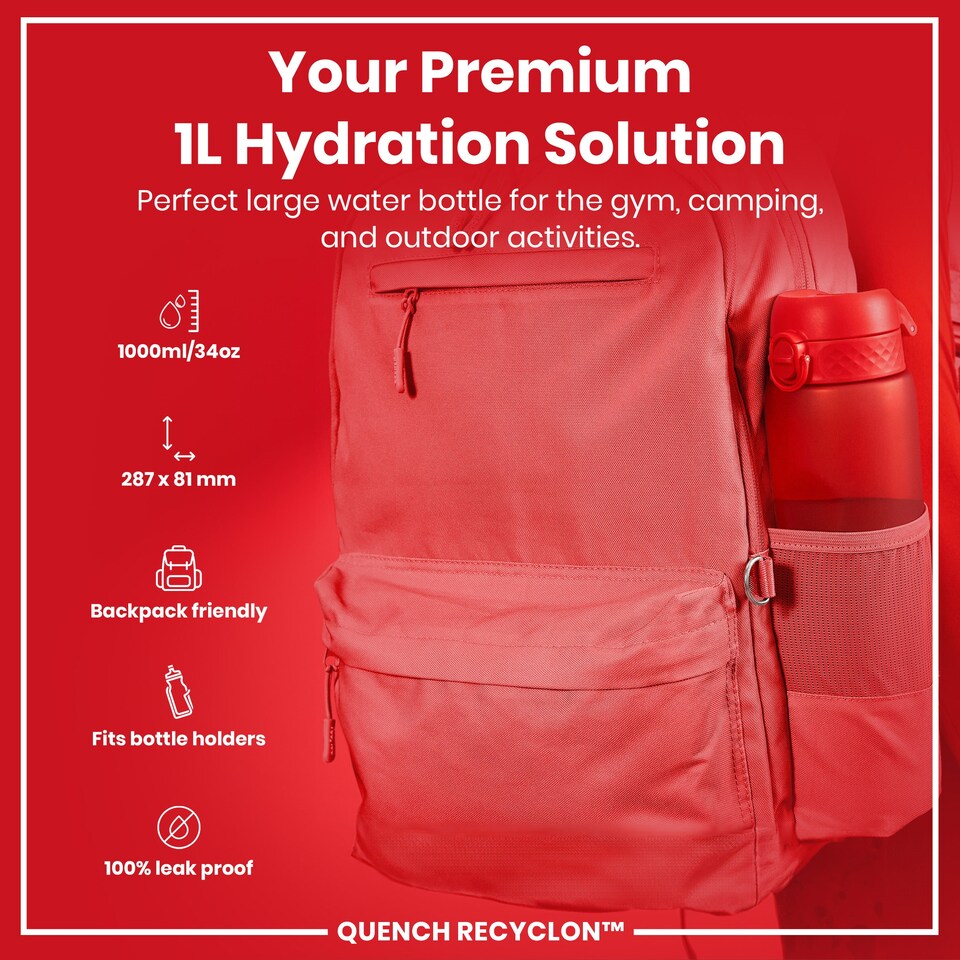 image 1 of Leak Proof 1 Litre Water Bottle, BPA Free, 1000ml (32oz) | Red | Red | 1L