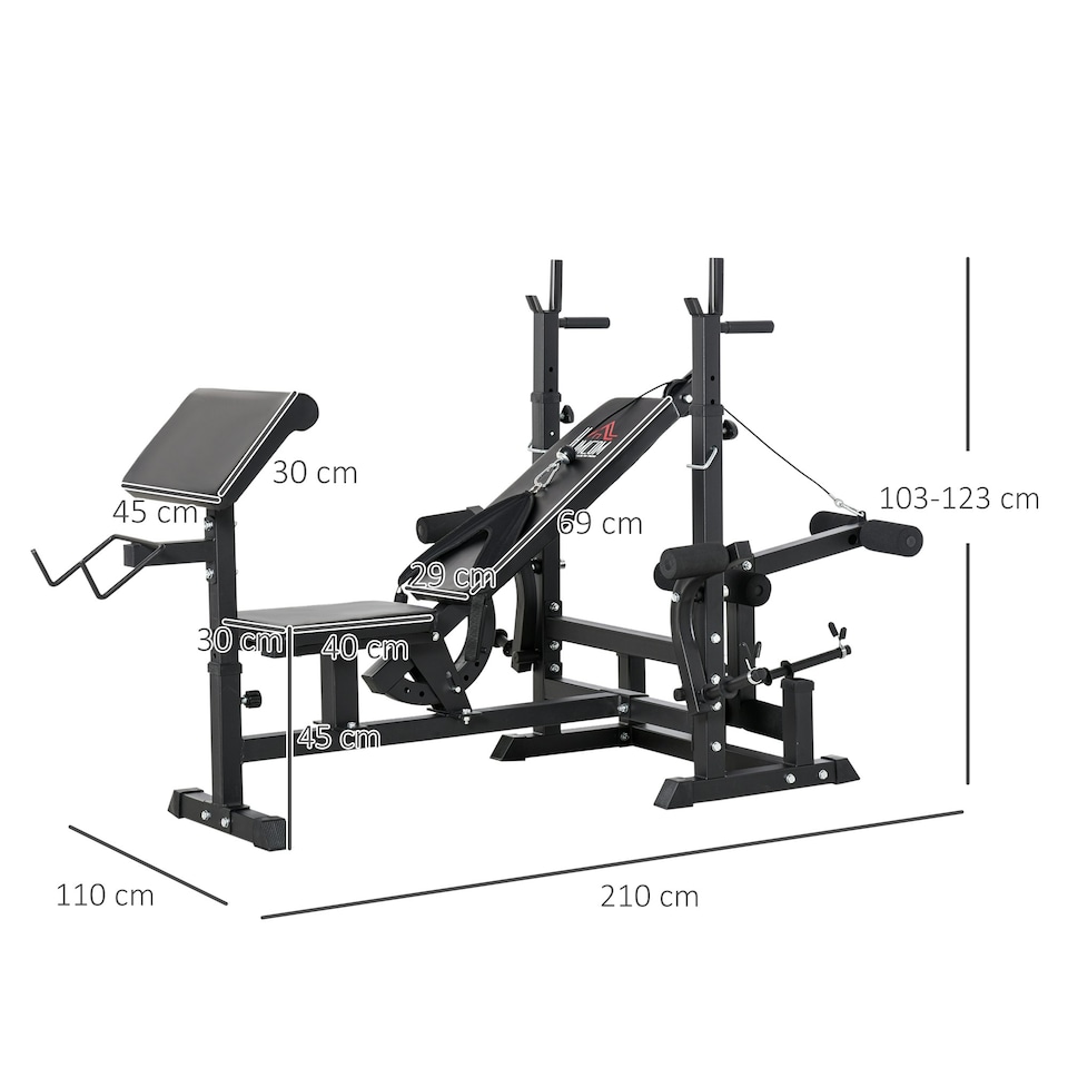 image 1 of HOMCOM Multi-Exercise Full-Body Weight Bench with Bench Press & Leg Extension