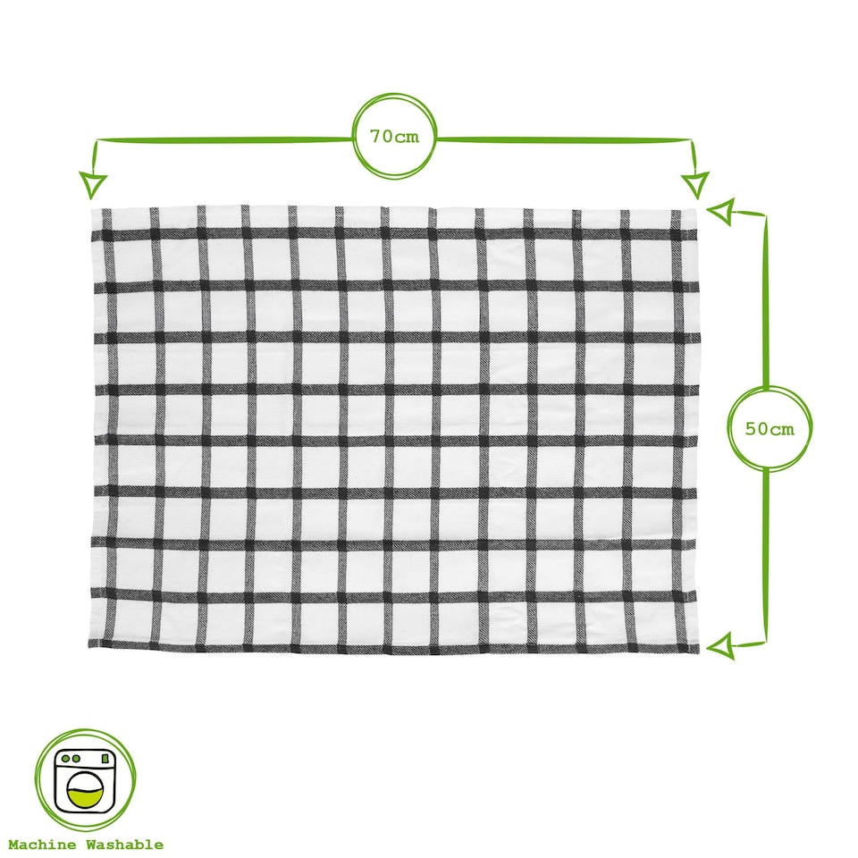 image 1 of Nicola Spring 5pc Cotton Tea Towel Set - 70cm x 50cm - Monochrome