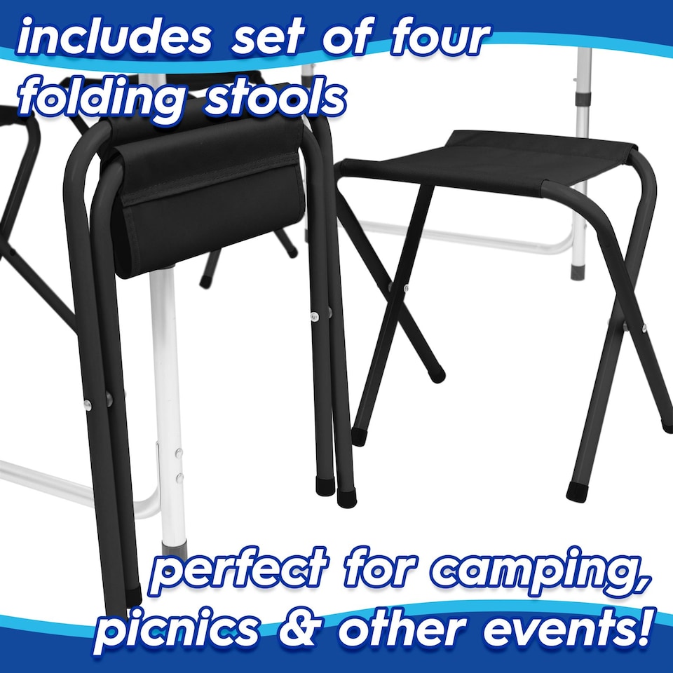 image 1 of Harbour Housewares 5pc Height Adjustable Folding Picnic Table & Chairs Set - Black - Portable Outdoor Garden Camping Furniture