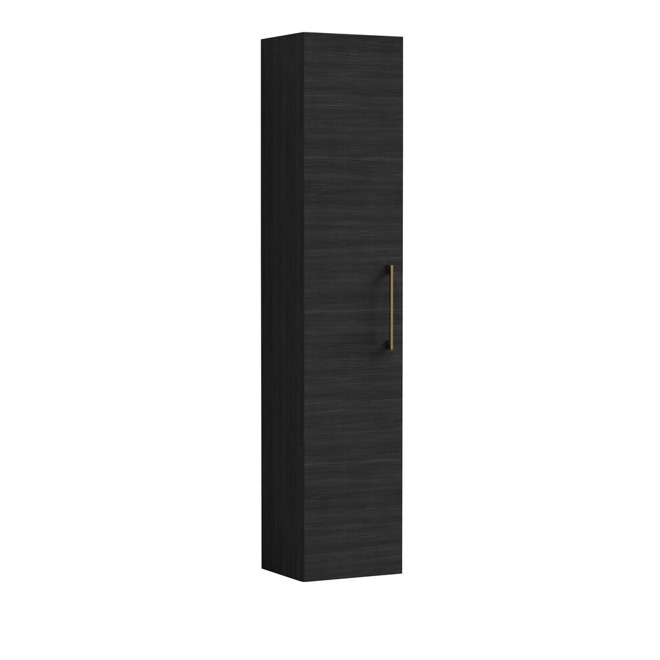Balterley Level Modern Bathroom 1 Soft Close Door Wall Hung Tall Storage Unit, with Handle | Black | Black Woodgrain