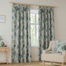 Wylder Ophelia Jacquard Floral Room Darkening Pencil Pleat Curtains | Green