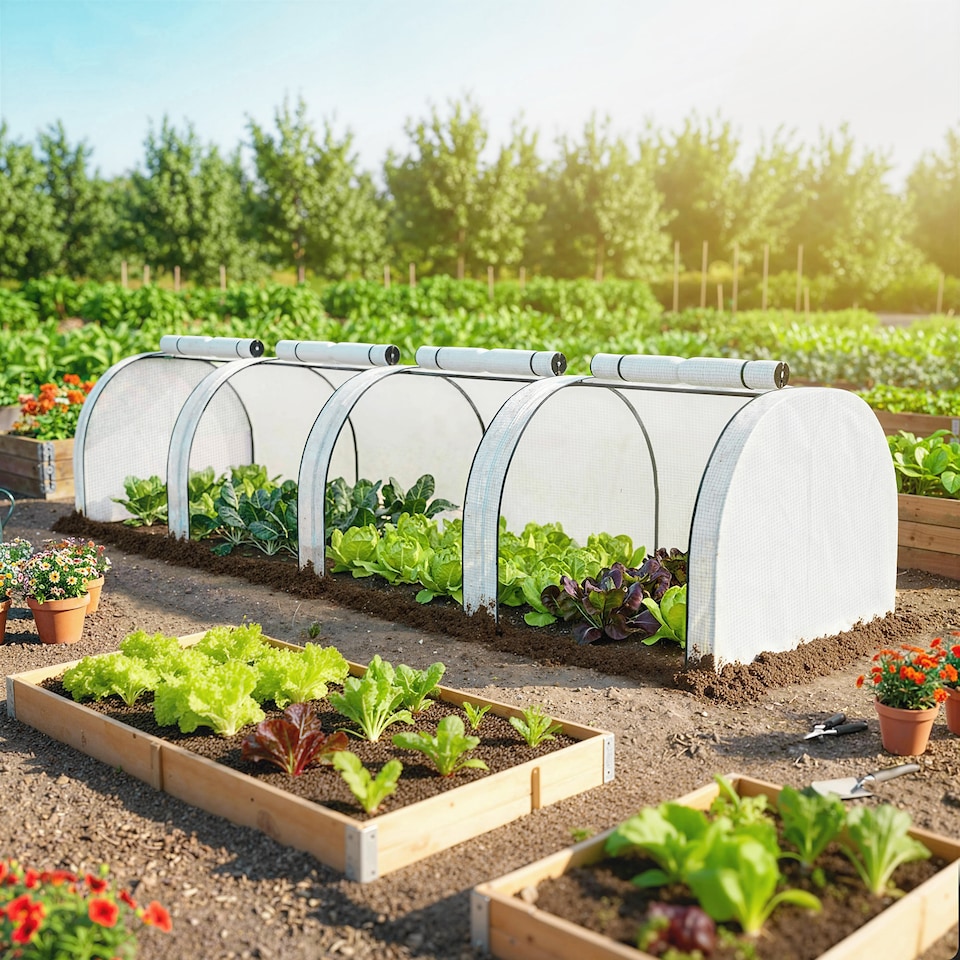 image 1 of Outsunny Tunnel Greenhouse Steel Frame for Garden w/ Zipper Doors
