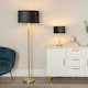 image 2 of ValueLights Charlie Brushed Chrome Floor Lamp XL Black Taper Shade & Bulb 