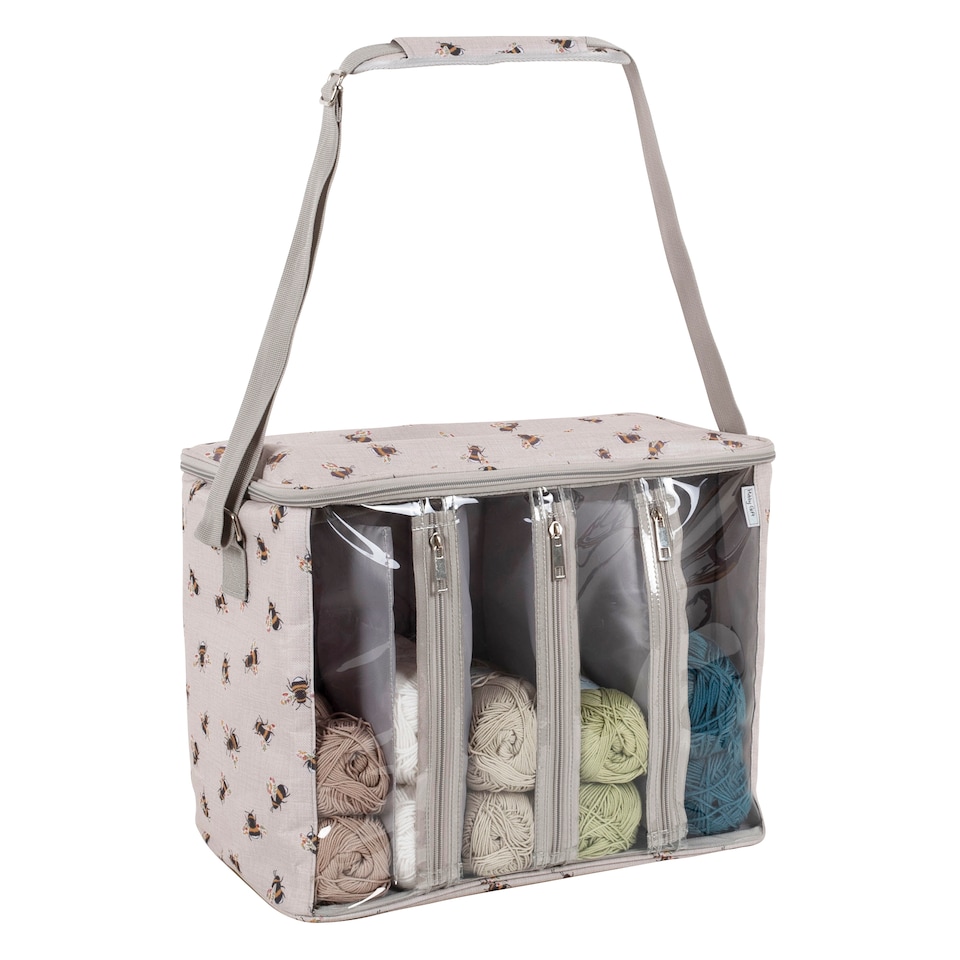 image 1 of Hobby Gift Knitting Bag with Yarn Storage - Bee Design, 25x40x30cm, Multi-Compartment, Crochet & Knitting