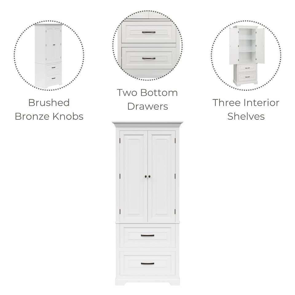 image 1 of Teamson Home Tall Linen Tower Cabinet with 2 Doors, 2 Drawers & Shelves
