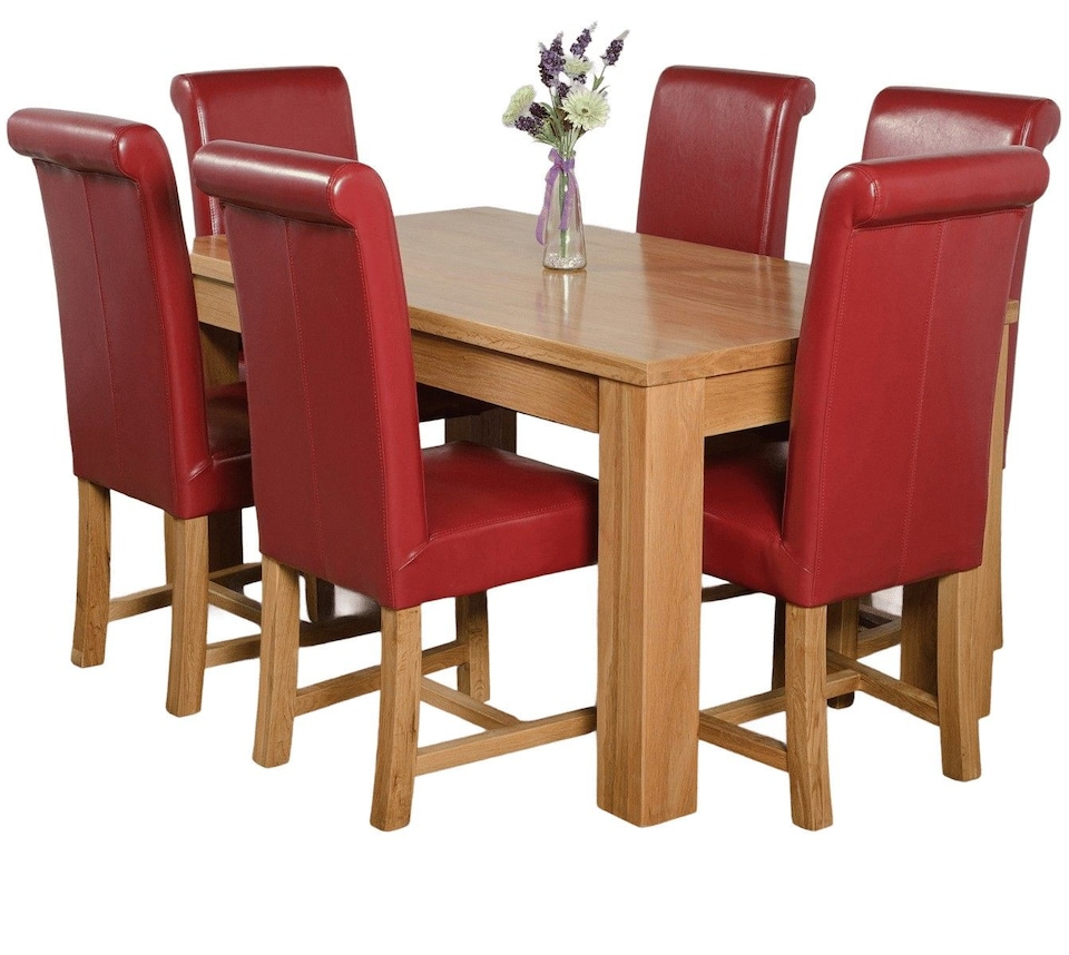 image 1 of Dakota 152 x 87cm Medium Oak Dining Table and 6 Washington Leather Chairs | Red | Red