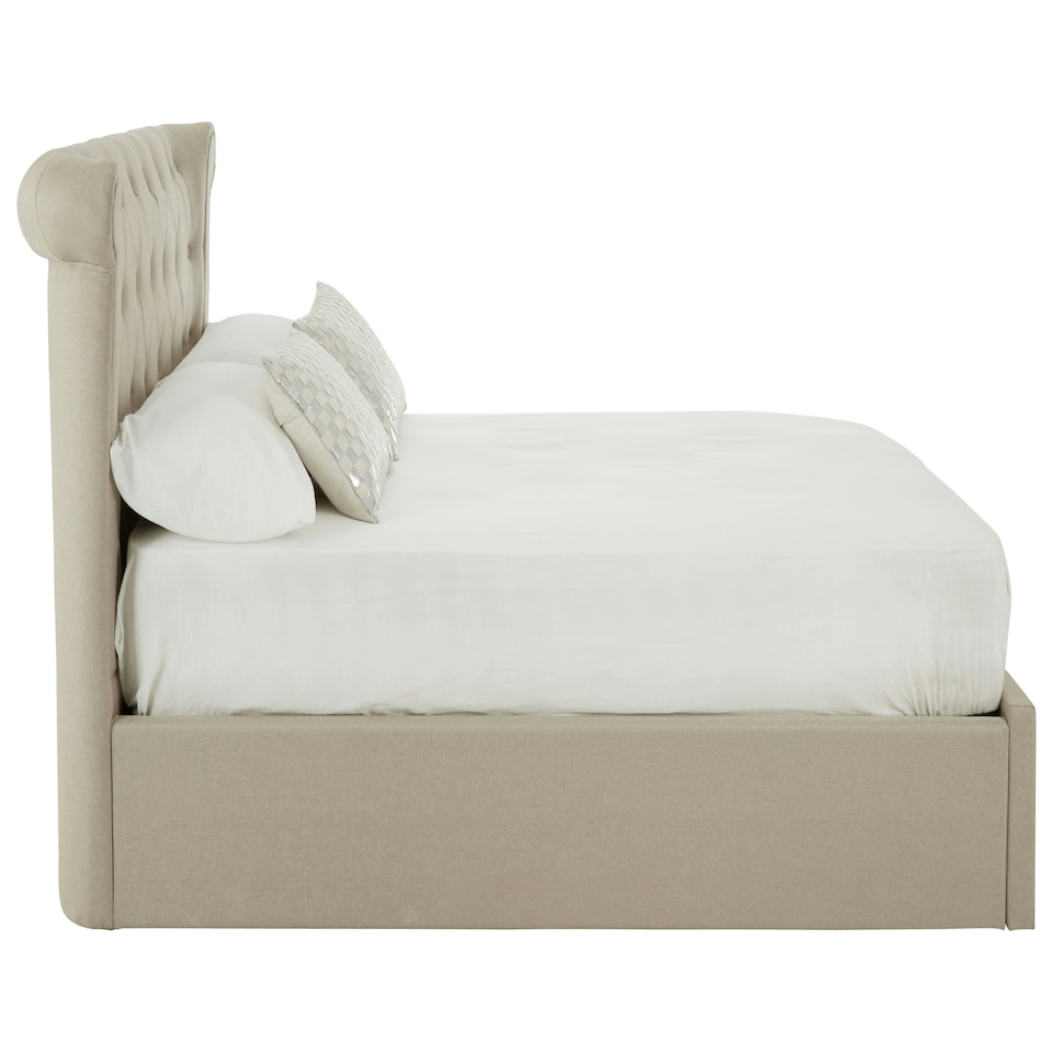 image 1 of Interiors By Premier Elegant Mink Double Ottoman Bed, Contemporary Winged Headboard Bedroom Bed, Ottoman Stud Detailed Bed