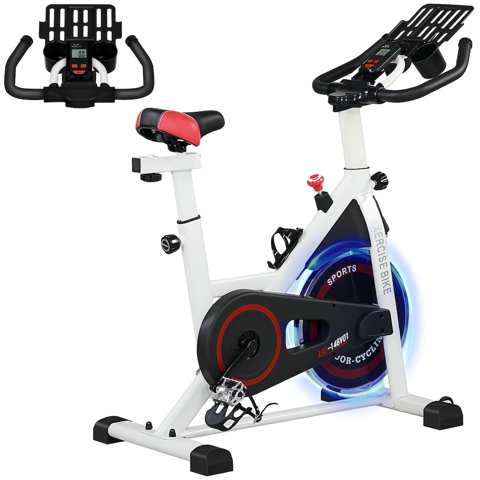 image 1 of HOMCOM 8kg Flywheel Exercise Bike with Adjustable Height, Resistance, White