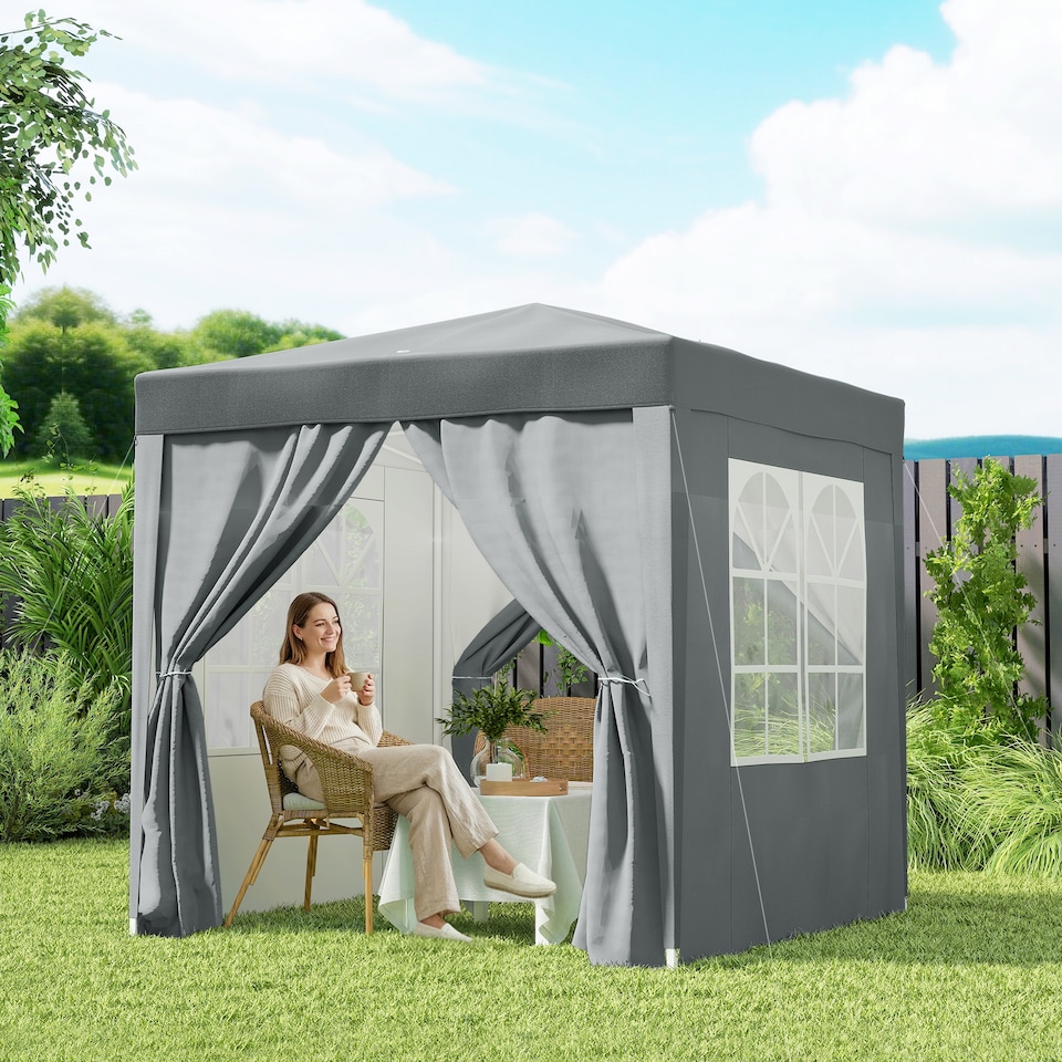 image 1 of Outsunny 2 x 2 m Garden Pop Up Gazebo, Wedding Party Tent Marquee, Water Resistant Awning Canopy With Sidewalls, Windows, Carry Bag, Grey