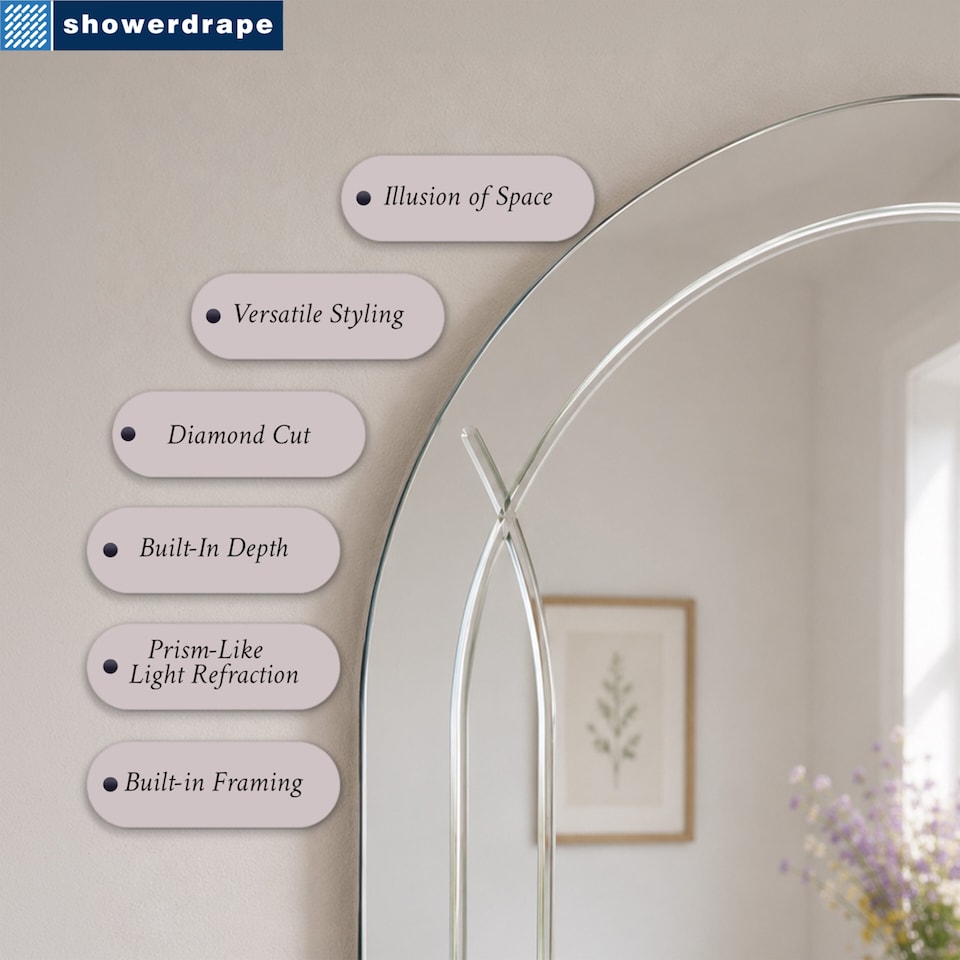 image 1 of Showerdrape Soho Arched Oval Wall Mounted Frameless Diamond Cut Bathroom Mirror 60 x 45cm | Chrome | Mirror | 1