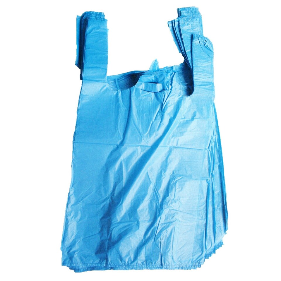 image 1 of 500 x Blue 11x17x21" Reusable Vest Style Shopping Retail Strong Polythene Carrier Bags Blue