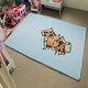image 4 of woman looking through torn paper background. Comic cartoon pop art retro (Rug) Blue | M