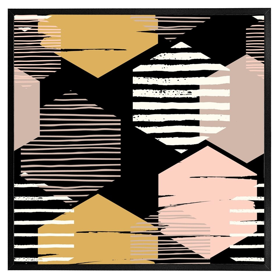 image 1 of Yellow, white & pink hexagons (Picutre Frame) Brown | Oak | XS