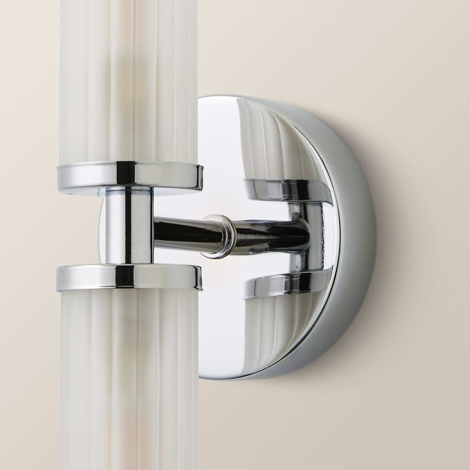 image 1 of ValueLights Canya Chrome 2 Way IP44 Frosted Glass Wall Light | Silver