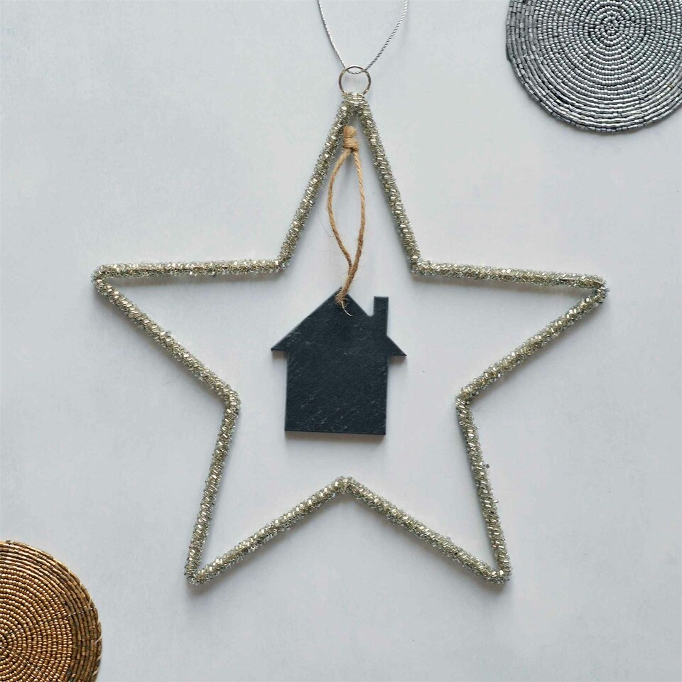 image 1 of Nicola Spring Slate Christmas Tree Decorations - 7 x 7.5cm - House - Pack of 6