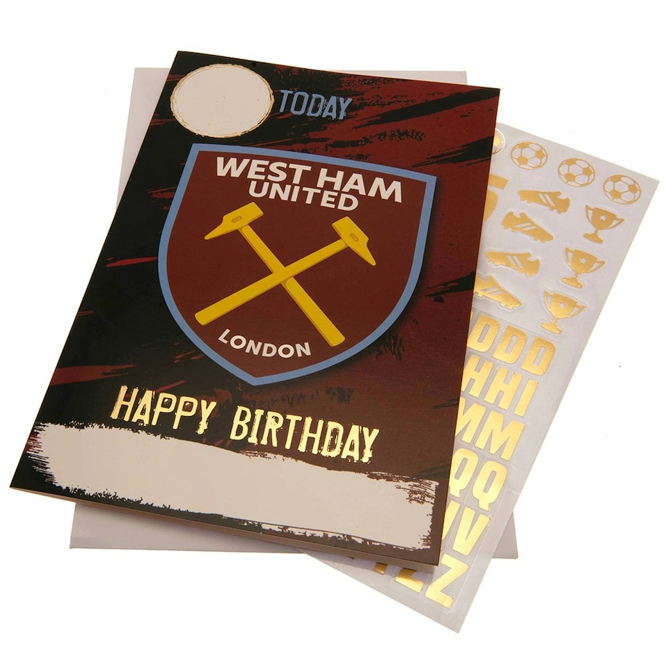 image 1 of West Ham United FC Birthday Card With Stickers - Claret Red/Gold - 22cm x 15cm