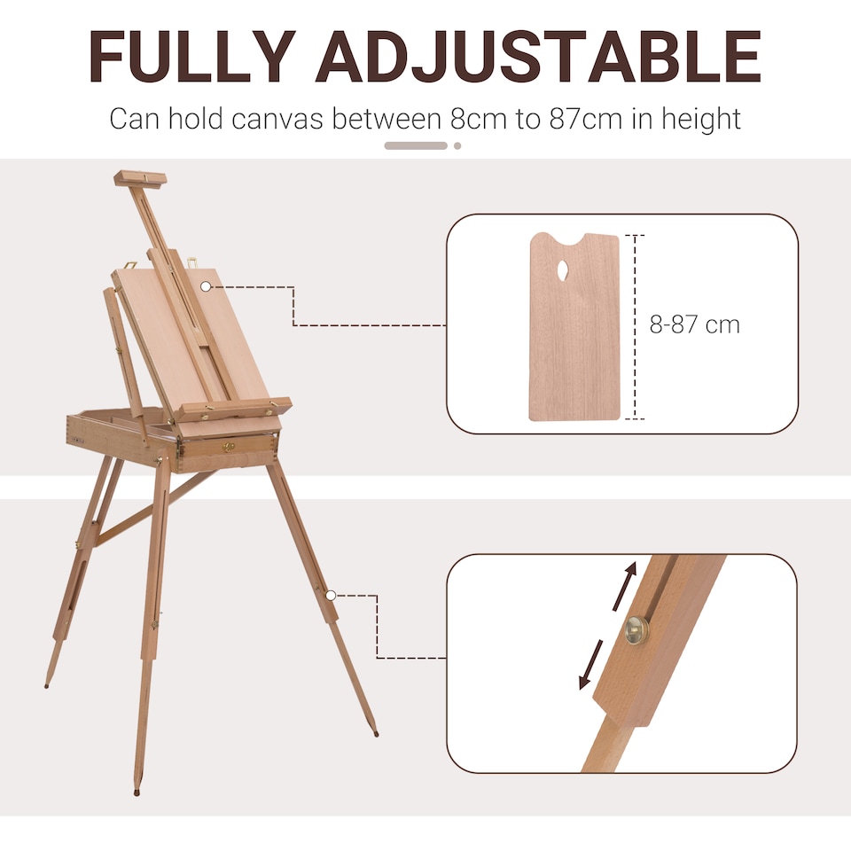 image 1 of HOMCOM Wooden Art Easel Tripod Sketch Artist Painters Craft Portable Folding Drawing Board Lightweight | Brown