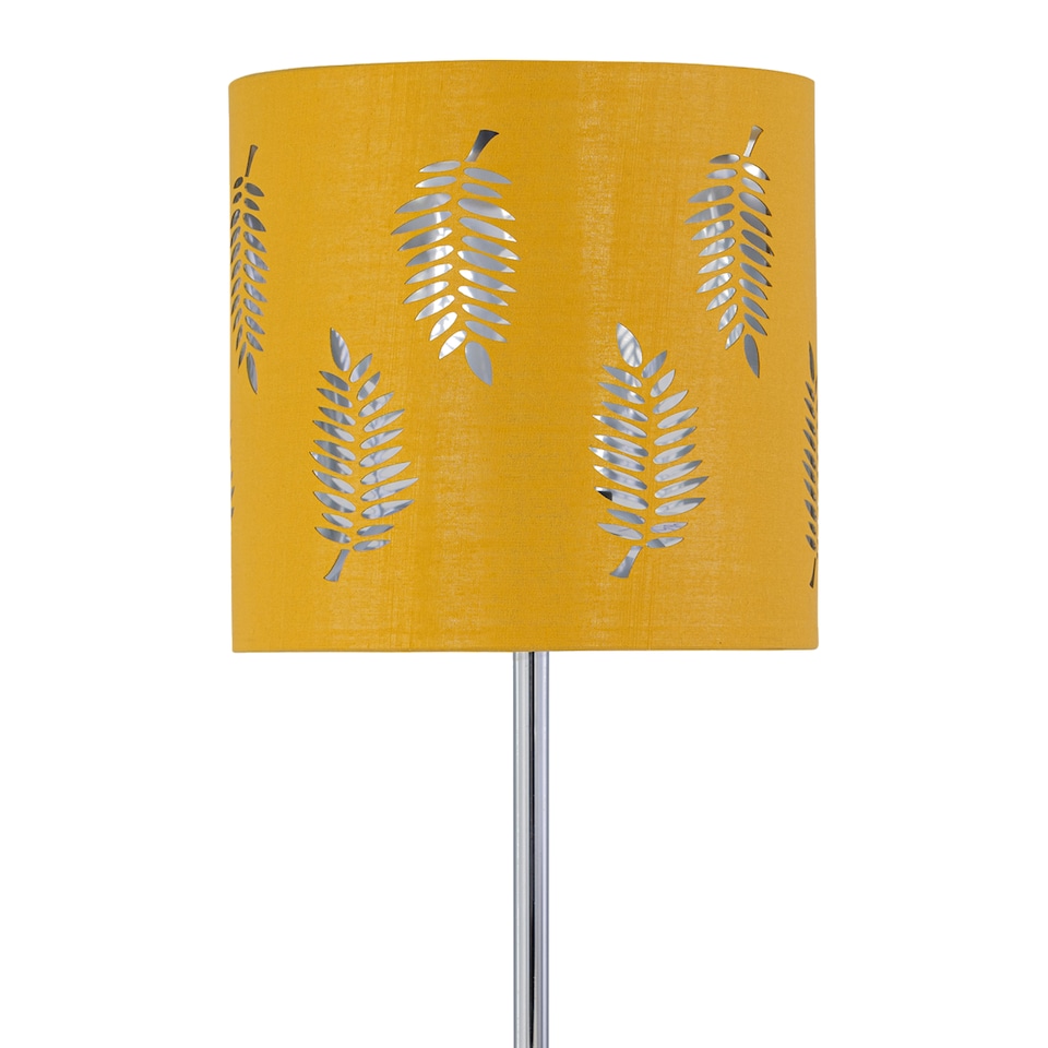 image 1 of Set of 2 Chrome Touch Table Lamps with Ochre Mustard Fern Shades | Chrome | Polished chrome plate and ochre cotton with silver inner detail | 2