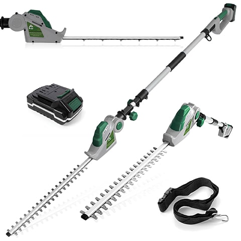 Gracious Gardens 18V 2.4m Cordless Telescopic Long Reach Hedge Trimmer 1 Battery | Green | Green | 1 Battery | 1