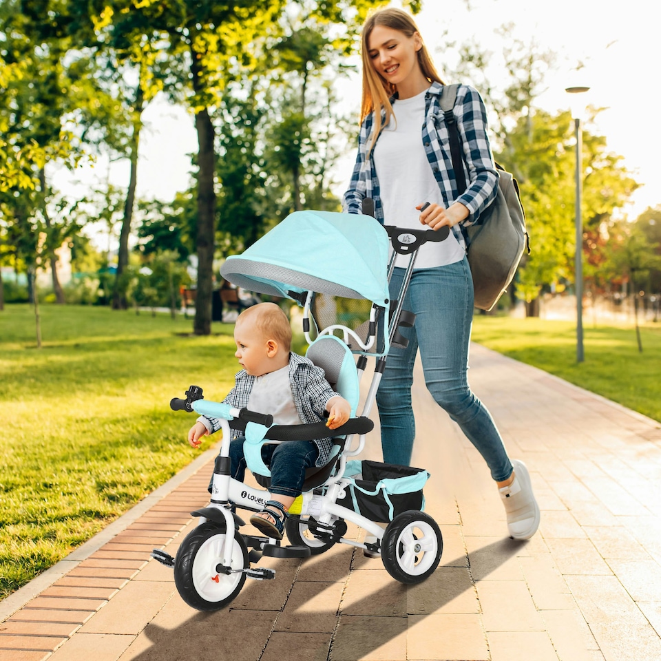 image 1 of HOMCOM 6 in 1 Kids Trike, Stroller with Parent Handle, Green