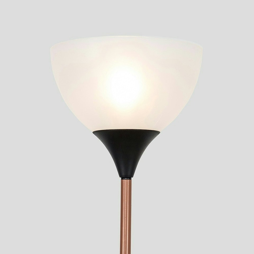 image 1 of ValueLights Dalby Copper & Black Uplighter Floor Lamp White Shade Black