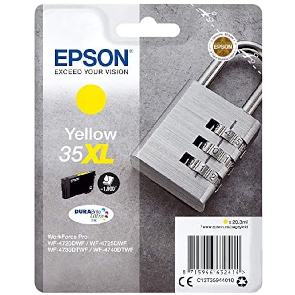 image 1 of Epson 35XL Yellow Padlock High Yield Genuine Ink, Claria Photo HD Ink Cartridge