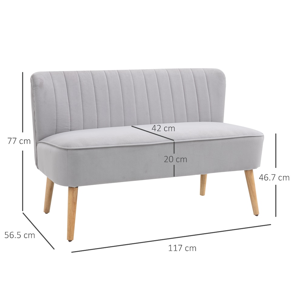 image 1 of HOMCOM Modern Velvet Double Seat Sofa with Wood Frame Foam Padding Soft Comfortable Compact Couch Home Office Light Grey