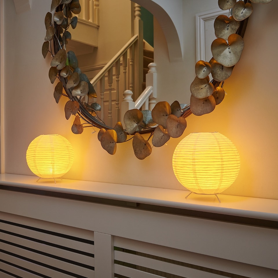 image 1 of Auraglow Rice Paper LED Table Lamps - Round | White