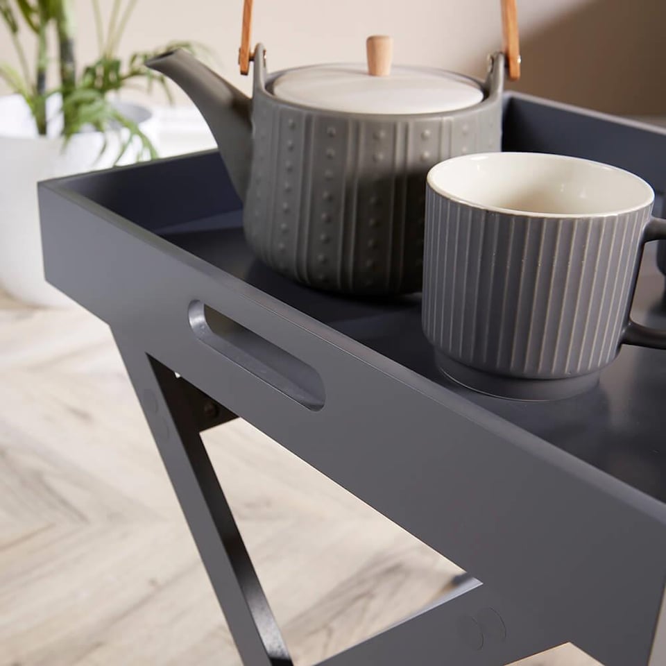 image 1 of Folding Butlers Side Table Portable Wooden Food Serving Tray | Grey