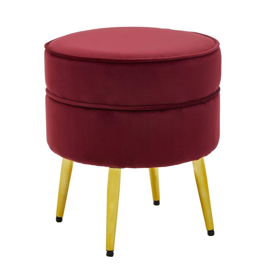 image 1 of Interiors by Premier Red Velvet Round Footstool, Ottoman Small Footstool with Soft Upholstery, Velvet Pouffe for Home