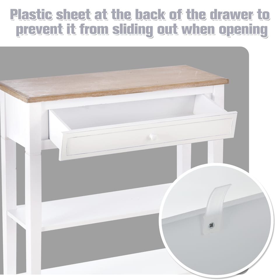 image 1 of HOMCOM 80x75cm Console Table w/ Drawer 2 Shelves Worktop Handle Retro White