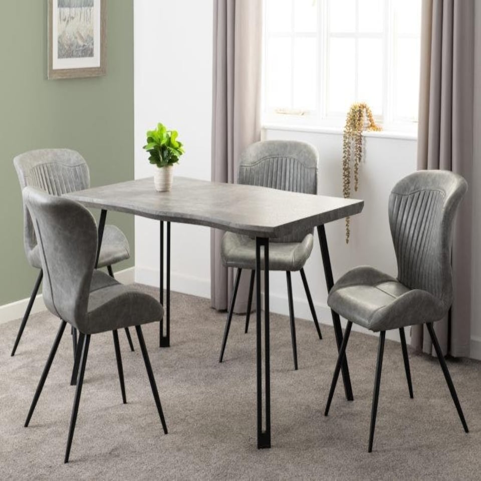 image 1 of Quebec Wave Edge Medium Dining Table Set with 4 Chairs Black | Concrete Effect/Grey