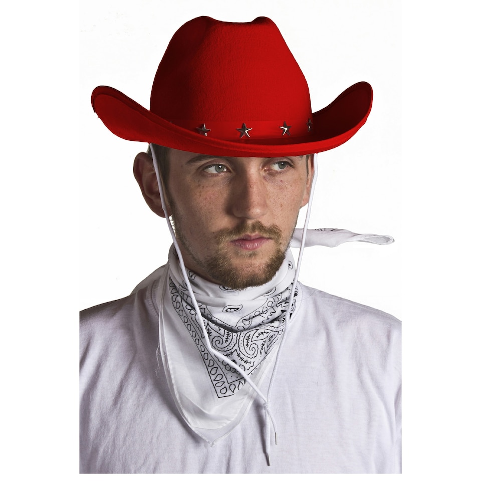 image 1 of Adults Red Star Cowboy Hats – Pack of 6 Fancy Dress Accessories Red | One Size