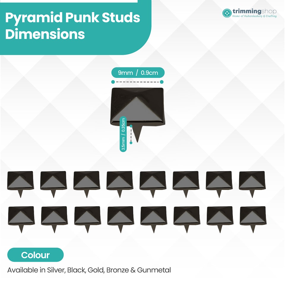 image 1 of 9mm Pyramid Shaped Nail Head Studs Square Metal Leather Rivets - 50pcs
