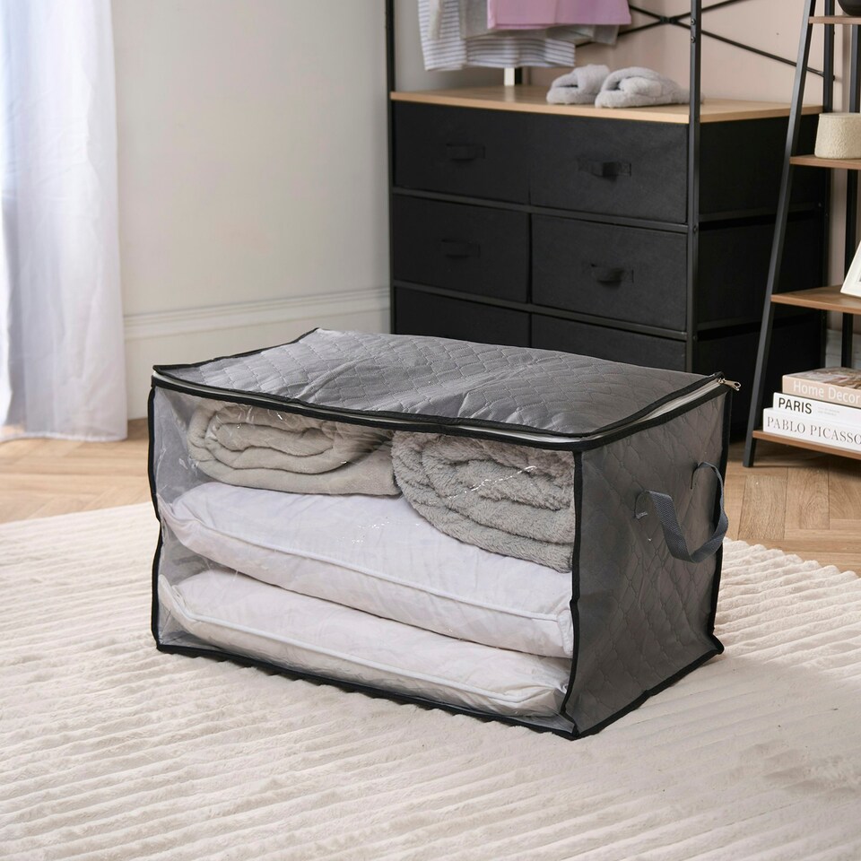 image 1 of OHS Extra Large Reusable Clothes Shoes Bedding Underbed Bedroom Storage Organiser Bag - 112L Grey | Charcoal | 70 x 70 x 40cm