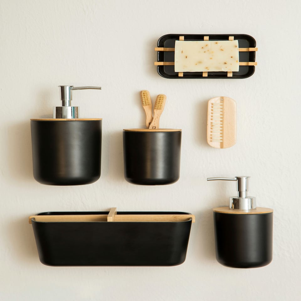 image 1 of Interiors by Premier 300 ml Black Lotion Dispenser, Sustainable Bamboo Fibre Hand Lotion Pump, Modern Design Soap Dispenser